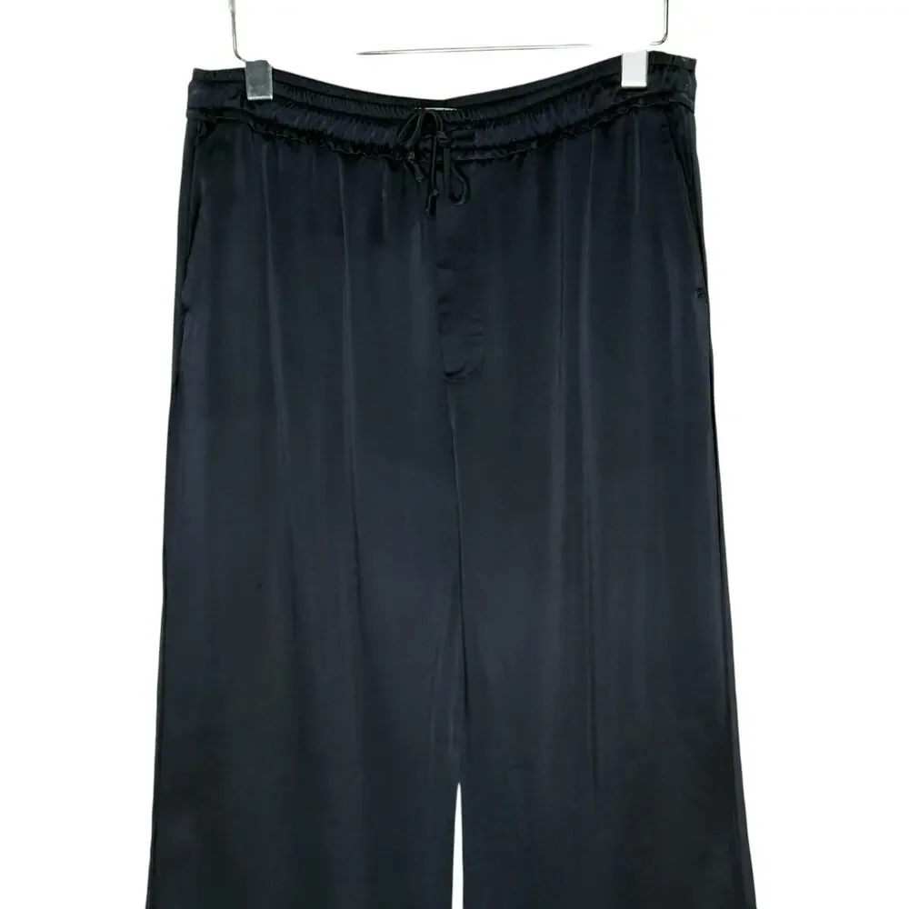 Zara Limited Edition Satin Effect Pants XL Navy Flowy Pull On Comfort Chic *flaw